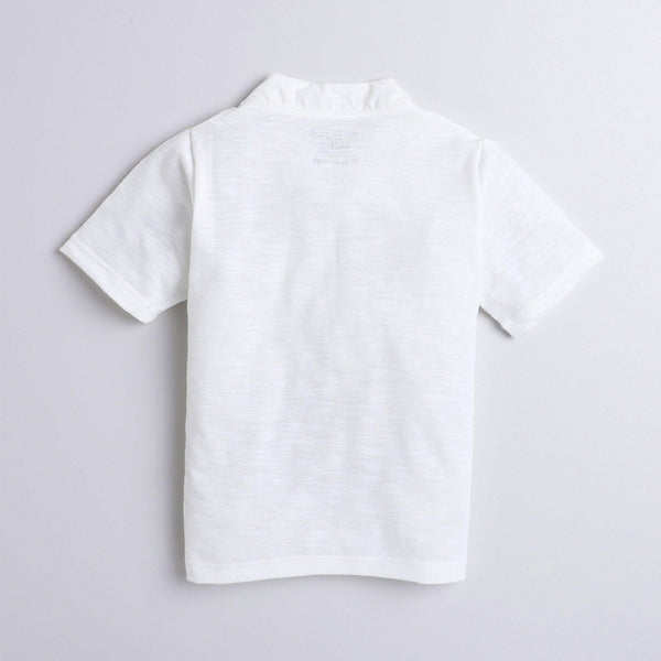 Polka Tots Half Sleeve Mandarian Collar 100% Cotton Dog White
