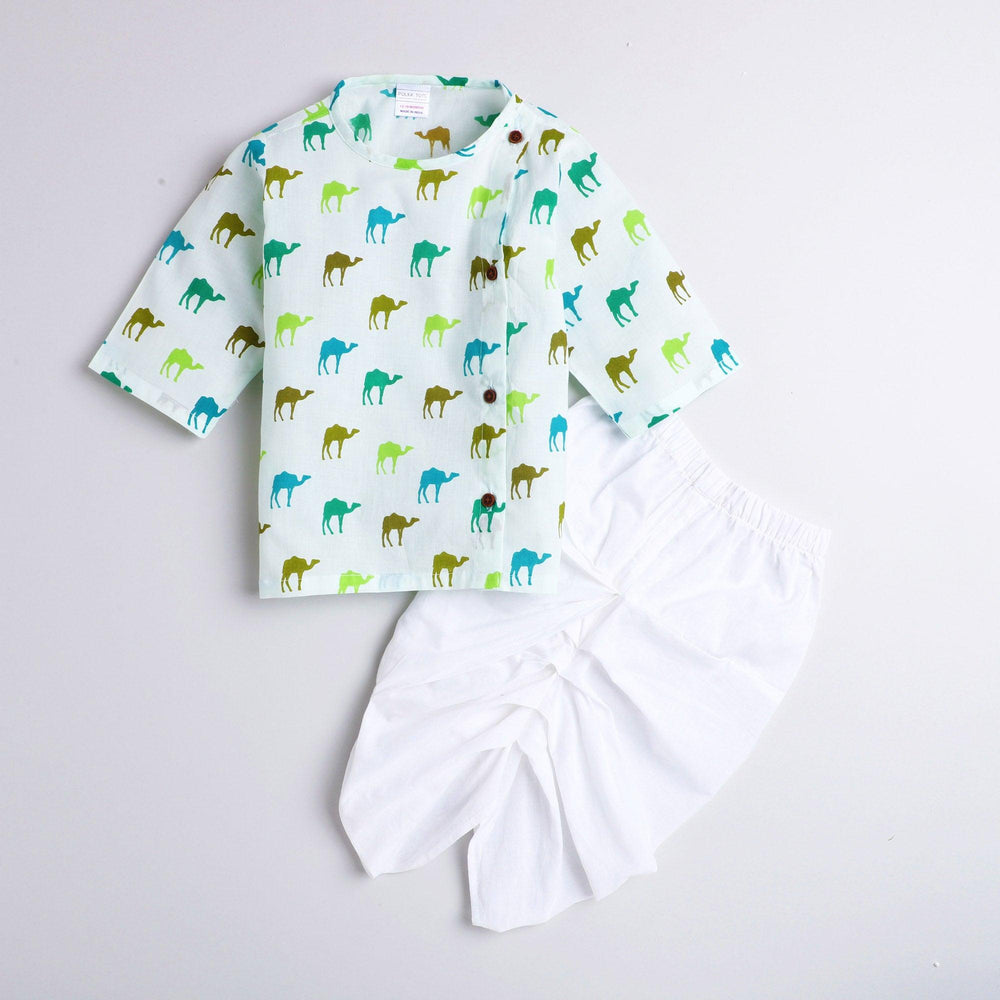 Polka Tots Dhoti Kurta Set for Boys 100% Super Soft Cotton Traditional Ethnic Wear For Kids Camel White