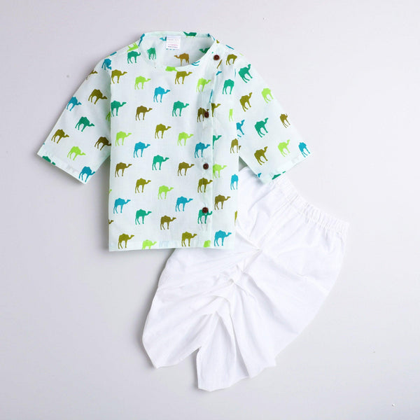 Polka Tots Dhoti Kurta Set for Boys 100% Super Soft Cotton Traditional Ethnic Wear For Kids Camel White