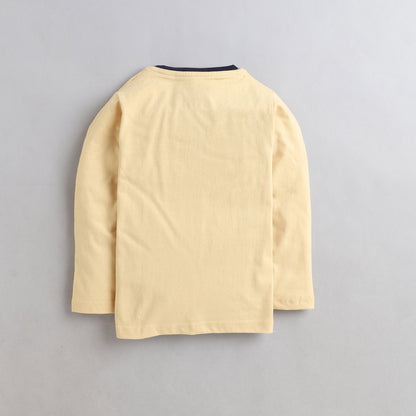 Polka Tots Full Sleeves Helicopter Embroidery Detailing Tee - Light Yellow