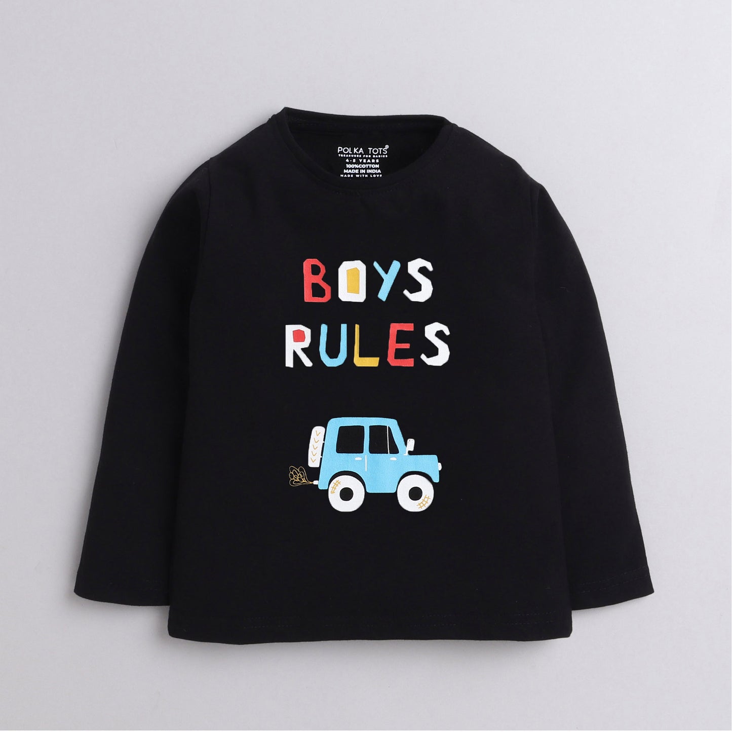 Polka Tots Full Sleeve T-Shirt Cotton Boys Rules Black