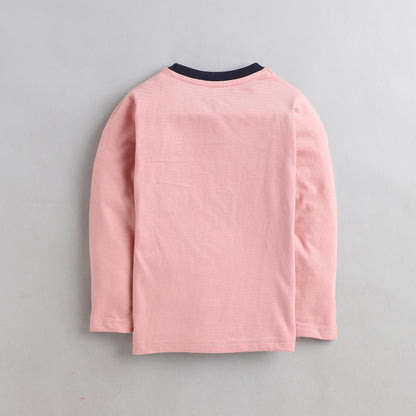 Polka Tots Full Sleeves Helicopter Embroidery Detailing Tee - Light Pink