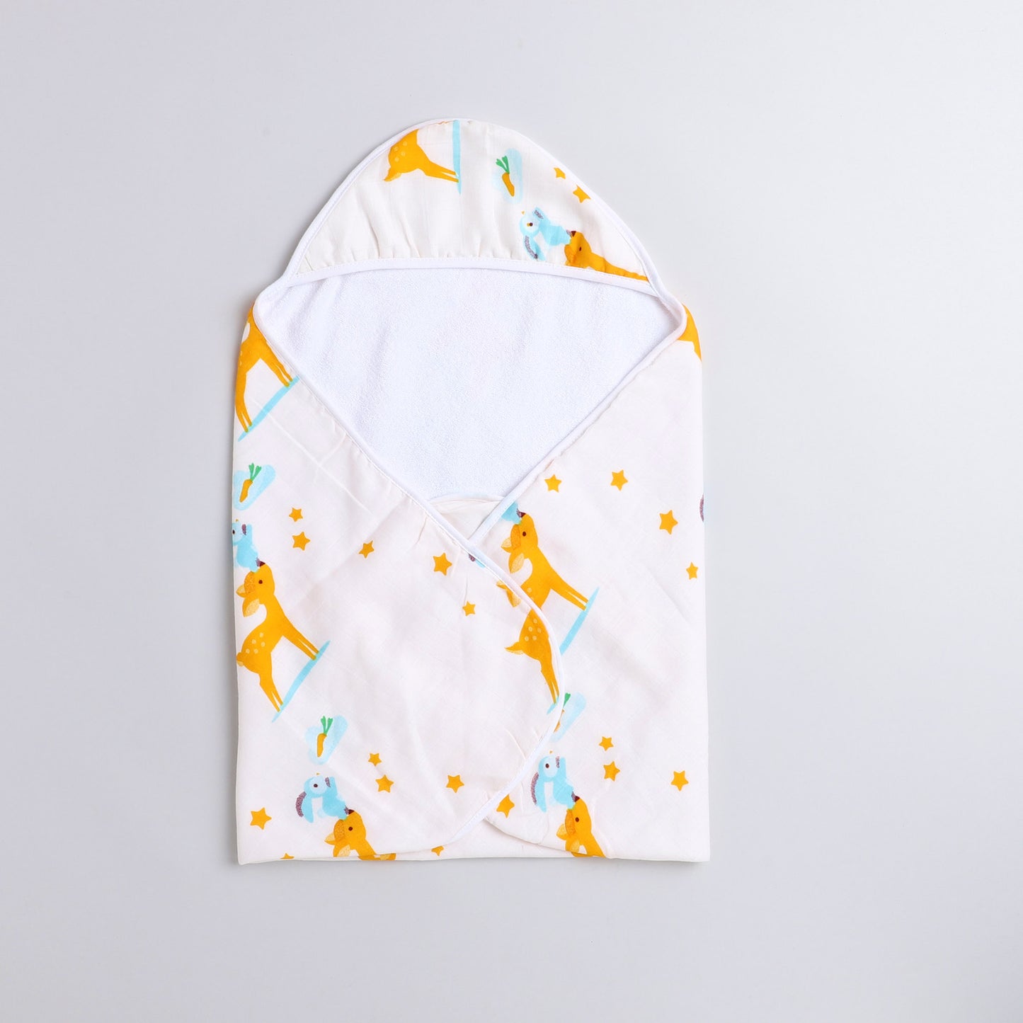 POLKA TOTS Soft Organic Dual Layer Muslin Cotton and Terry Hooded Baby Towel Soft Absorbent (Deer)