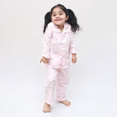 Polka tots Full Sleeve Night Suit Pair Pink (Origami Bird)