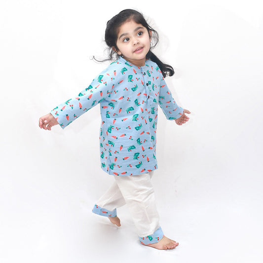 Polka Tots Kurta Pajama for Kids 100% Super Soft Cotton Night Suits for Boys & Girls Carrot Blue