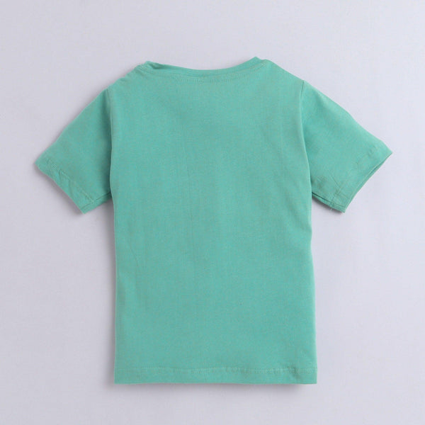 Polka Tots Half Sleeve T-shirt 100% Cotton Antibacterial Fabric Train Green