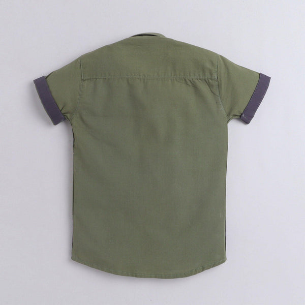 Polka Tots Half Sleeves Crocodile Print Shirt - Green