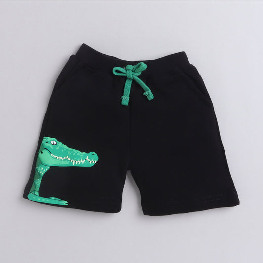 Polka Tots Knee Length Shorts 100% Interlock Cotton With Dinosaur Black
