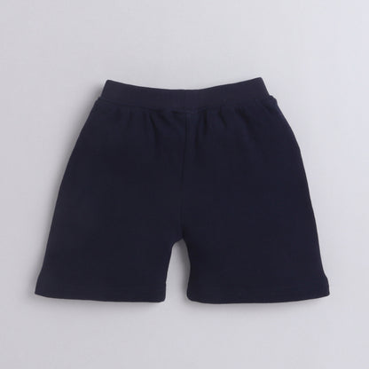 Polka Tots Knee Length Shorts 100% Interlock Cotton With Dinosaur Navy Blue