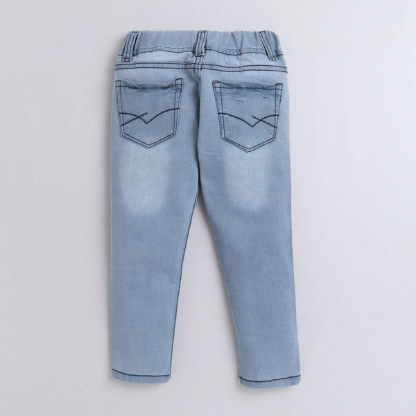 Polka Tots Denim Jeans With Dudes Boy Embroidery Boy Blue