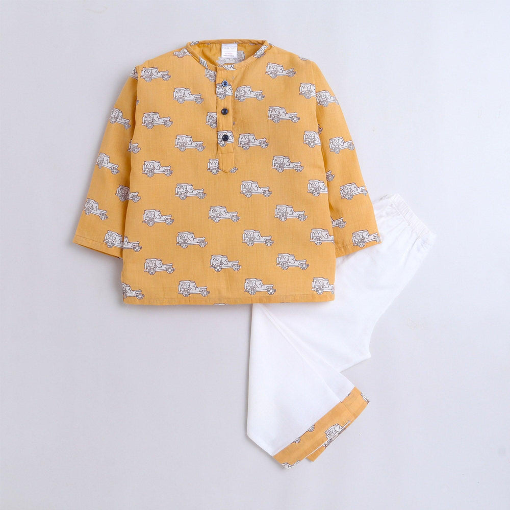 Polka Tots Car print Full sleeves Nightwear Kurta pyjama set - Brown