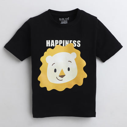 Polka Tots Half Sleeve T-Shirt Happiness Lion - Black