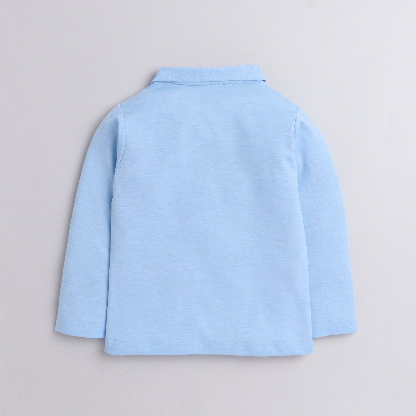 Polka Tots Full Sleeve Polo T-Shirt Cotton Safari Print Sky Blue