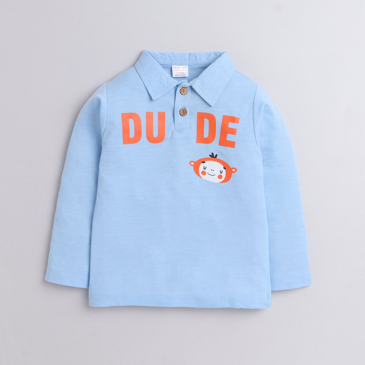 Polka Tots Full Sleeve Polo T-Shirt Cotton Dude Sky Blue