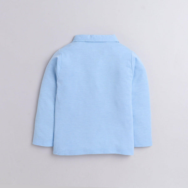 Polka Tots Full Sleeve Polo T-Shirt Cotton Dude Sky Blue