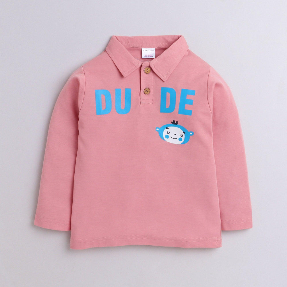 Polka Tots Full Sleeve Polo T-Shirt Cotton Dude Pink