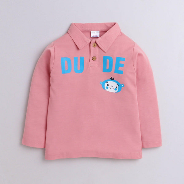 Polka Tots Full Sleeve Polo T-Shirt Cotton Dude Pink