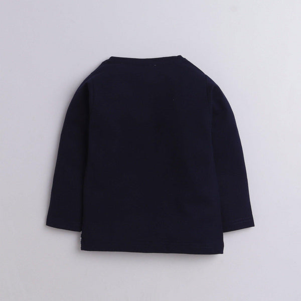 Polka Tots Full Sleeve T-Shirt Cotton Monster Print Navy Blue