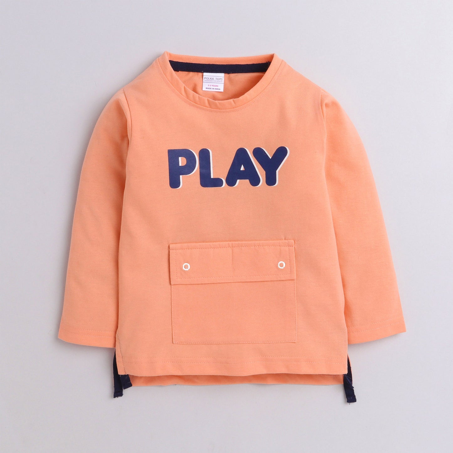 Polka Tots Full Sleeve T-Shirt Cotton Play Print Peach