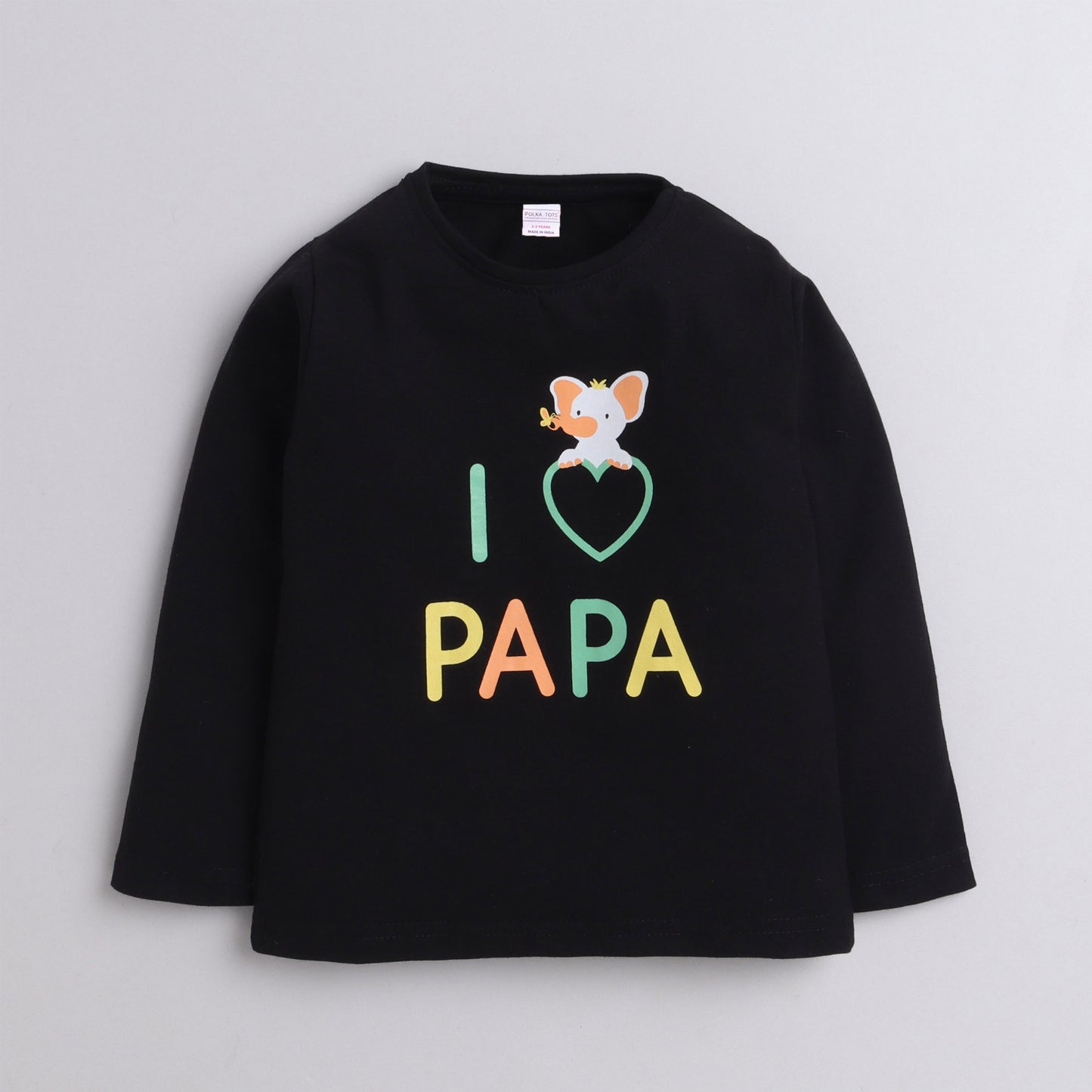 Polka Tots Full Sleeve T-Shirt Cotton I love Papa Black