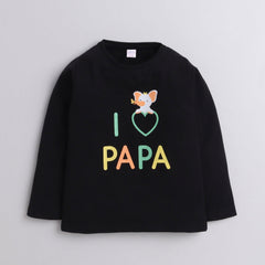 Polka Tots Full Sleeve T-Shirt Cotton I love Papa Black