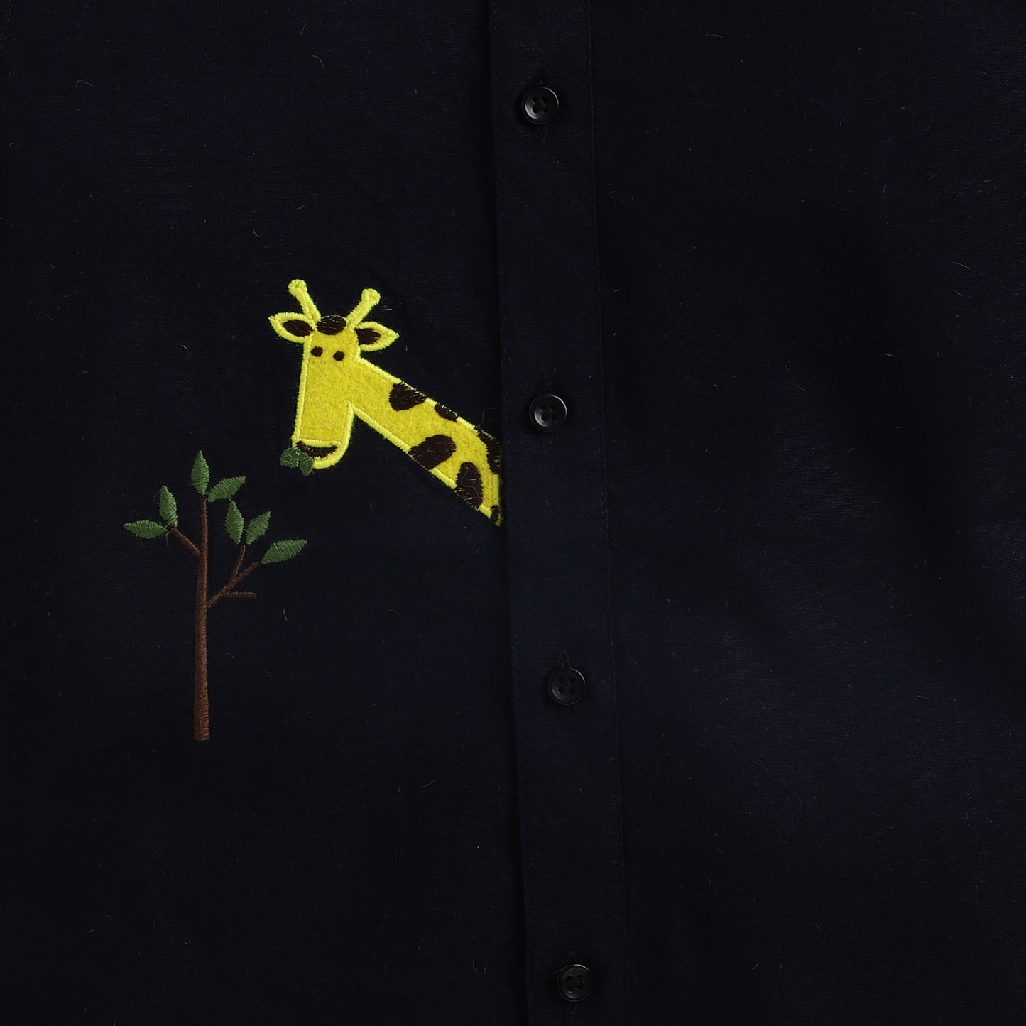 Polka Tots Full Sleeve Giraffe Eating Food Patch Shirt - Navy