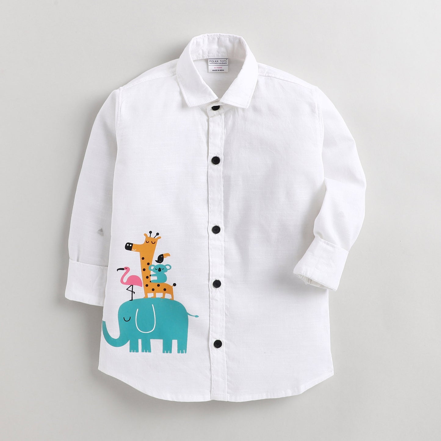 Polka Tots Full Sleeves Playing Animals Print Shirt - White