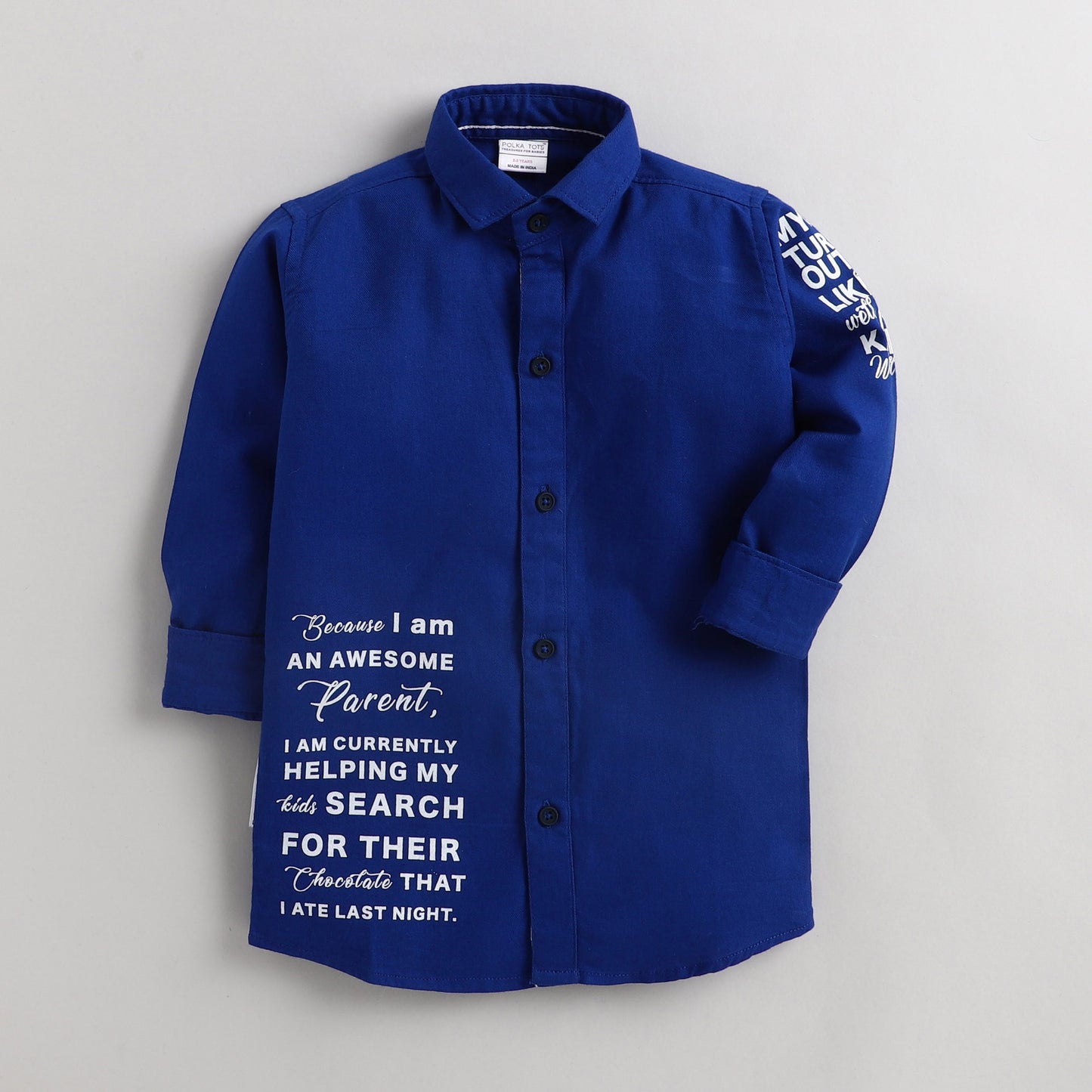 Polka Tots Full Sleeves Printed Shirt - Royal Blue