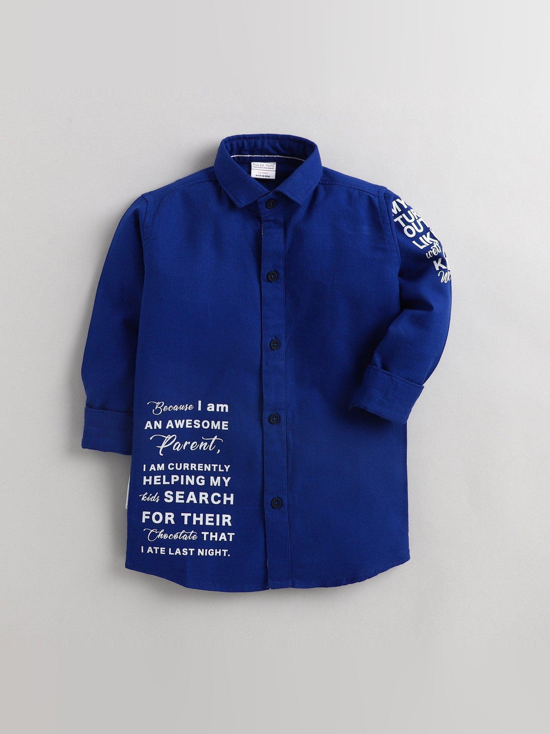 Polka Tots Full Sleeves Printed Kids Shirt - Royal Blue