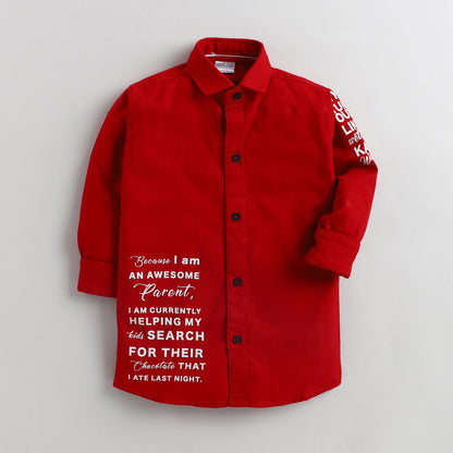Polka Tots Full Sleeves Printed Shirt - Red
