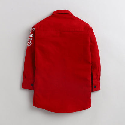 Polka Tots Full Sleeves Printed Shirt - Red