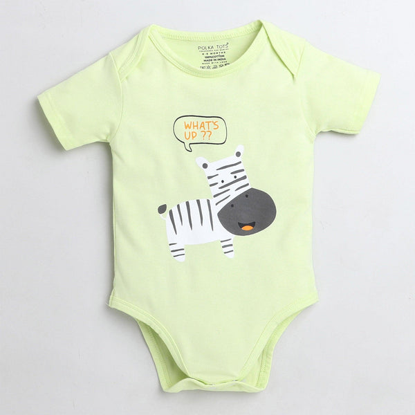 Polka Tots Half Sleeve Romper Onesie Zebra Whats Up - Yellow
