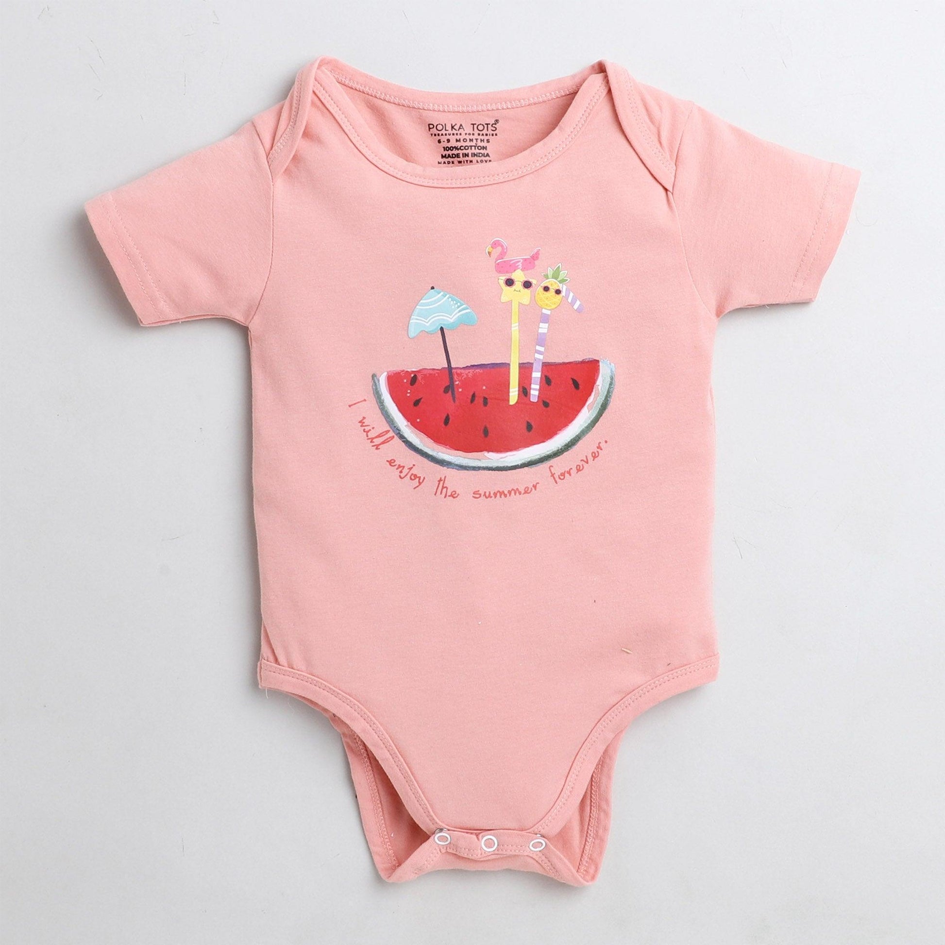 Polka Tots Half Sleeve Romper Onesie Watermelon Candy Pink
