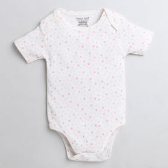 Polka Tots Half Sleeve Romper Onesie Peach White Print -  White