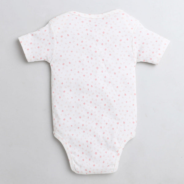 Polka Tots Half Sleeve Romper Onesie Peach White Print -  White