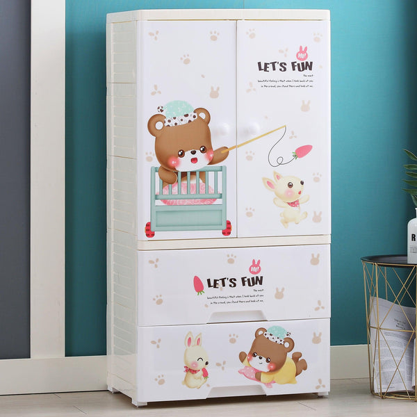 Polka Tots Three Level Storage Almirah Plastic Fiber Kids Storage Closet Wardrobe