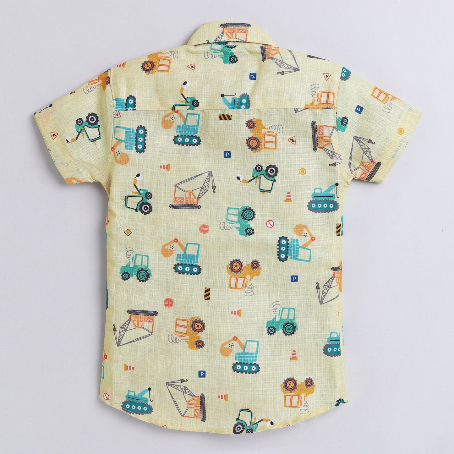 Polka Tots Full Half Sleeve Shirt With Inside Tshirt JCB Print - Yellow