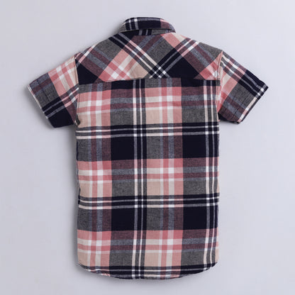 Polka Tots Full Half Sleeve Shirt With Inside Tshirt N Checks Patch - Pink