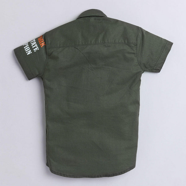 Polka Tots Full Half Sleeve Kids Shirt 2 Pockets Sleeves Print - Green