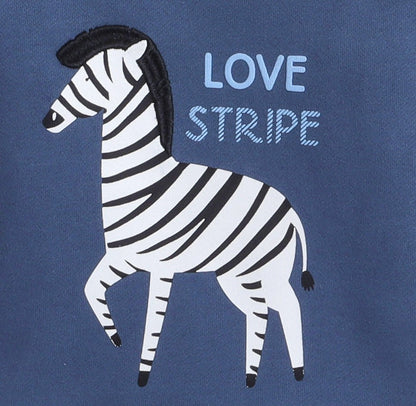 Polka Tots Full Sleeve Sweatshirt Zebra Love Stripe - Blue