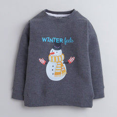 Polka Tots Full Sleeves Sweatshirt Winter Feels Snowman Grey