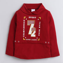 Polka Tots Full Sleeve Cowl Neck T-Shirt Chest Graphics Red