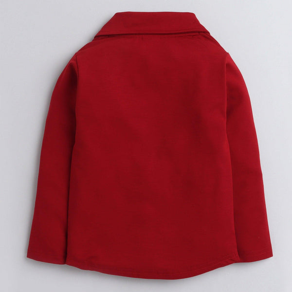 Polka Tots Full Sleeve Cowl Neck T-Shirt Chest Graphics Red