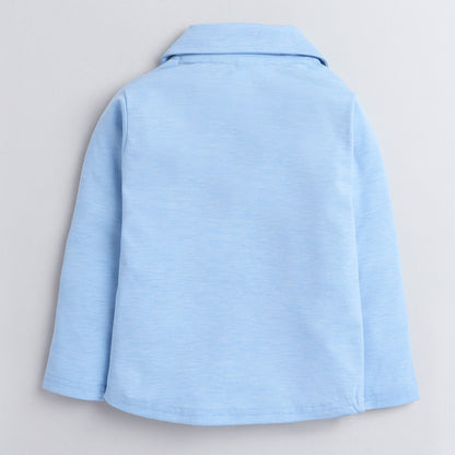 Polka Tots Full Sleeve Cowl Neck T-Shirt Chest Graphics Sky Blue