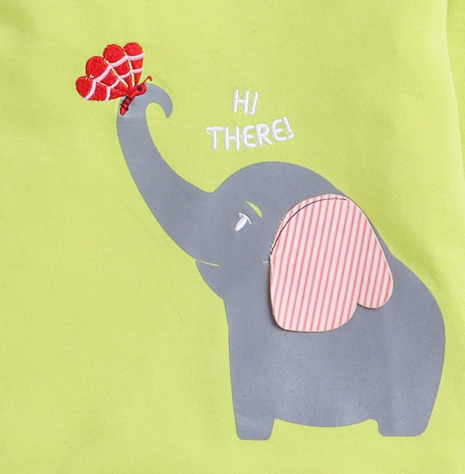 Polka Tots Full Sleeve T-Shirt Elephant with Butterfly Green