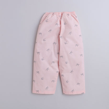 Polka tots Full Sleeve Night Suit Pair Pink (Origami Bird)