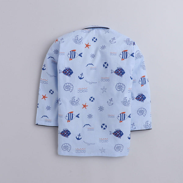 Polka tots Full Sleeve Night Suit Pair Blue (Aquatic)