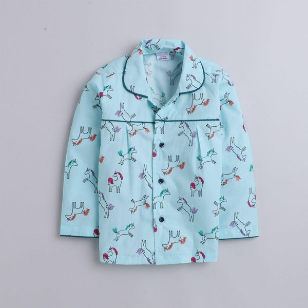 Polka tots Full Sleeve Night Suit Pair Green (Unicorn)