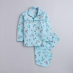 Polka tots Full Sleeve Night Suit Pair Green (Unicorn)