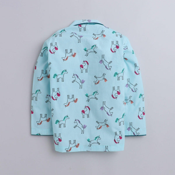 Polka tots Full Sleeve Night Suit Pair Green (Unicorn)